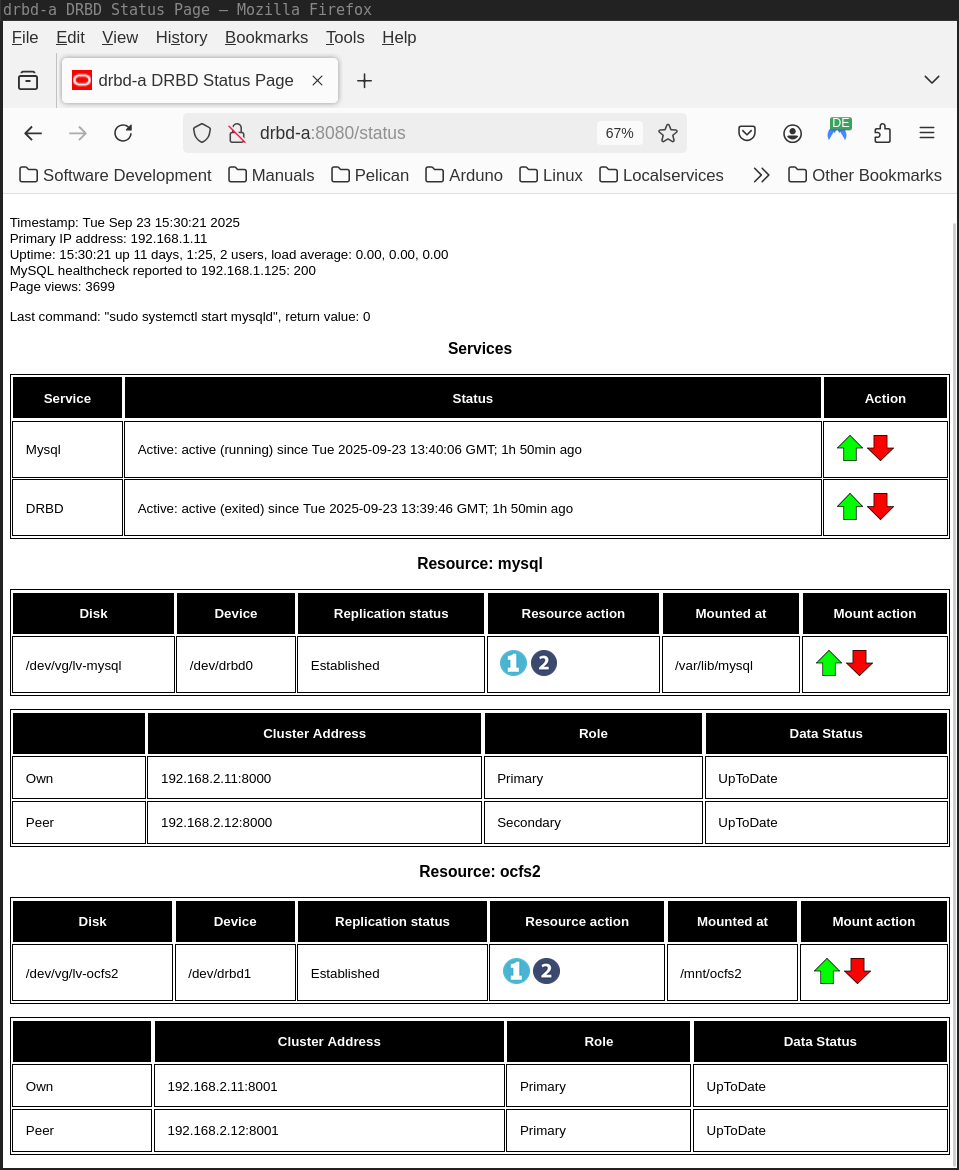 Screenshot DRDB Active / Passive webserver